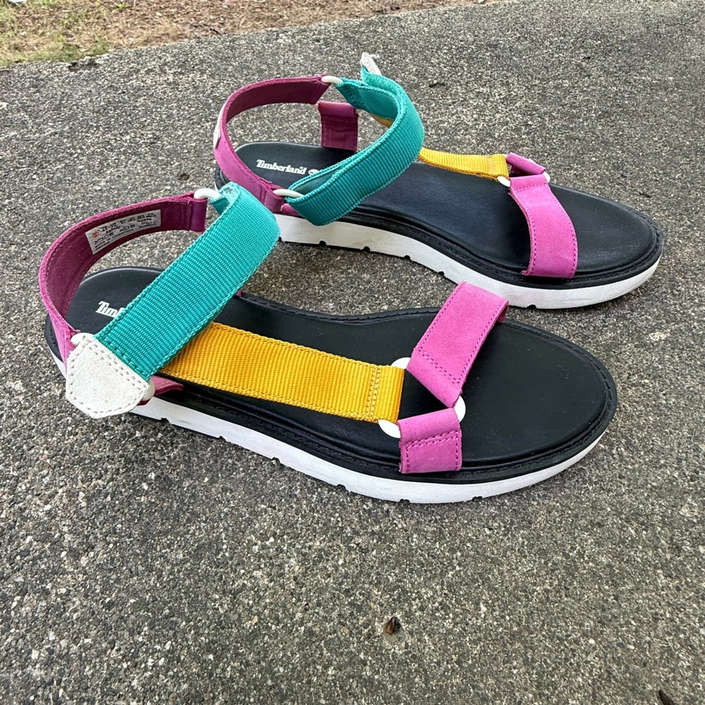 Timberland Baileys Park Backstrap Sandals Womens 9.5 Colorblock Suede Pink Teal